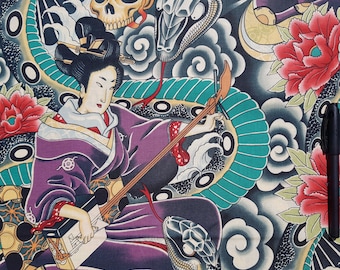 Alexander Henry - "Zen Charmer" 0,5 m x 1,10 m, geisha, slang, schedelklassieker