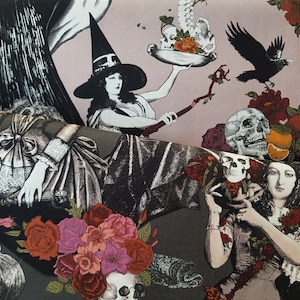 New! Alexander Henry - &quot;Key ingredients&quot;, witches, skulls, ravens, Gothic - 0.5 mx 1.10 m