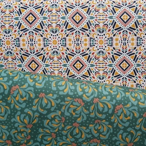 RJR Fabrics "Serengentis magi" av Julia Dreams * Blommande blommor och sydstatsgeometri * 0,5 m x 1,10 m