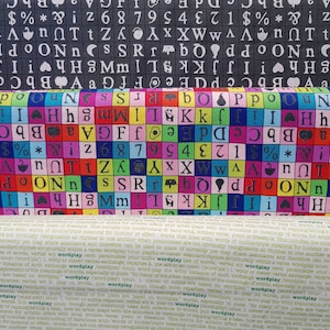 Windham Fabrics, &quot; Wordplay &quot; by Sarah Fielke Patt 43138 & 43141 - 0.5 x 1.10 m Writing and letters, characters