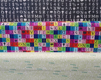 Windham Fabrics, "Wordplay" par Sarah Fielke Patt 43138 & 43141 - 0,5 x 1,10 m Script et lettres, personnages