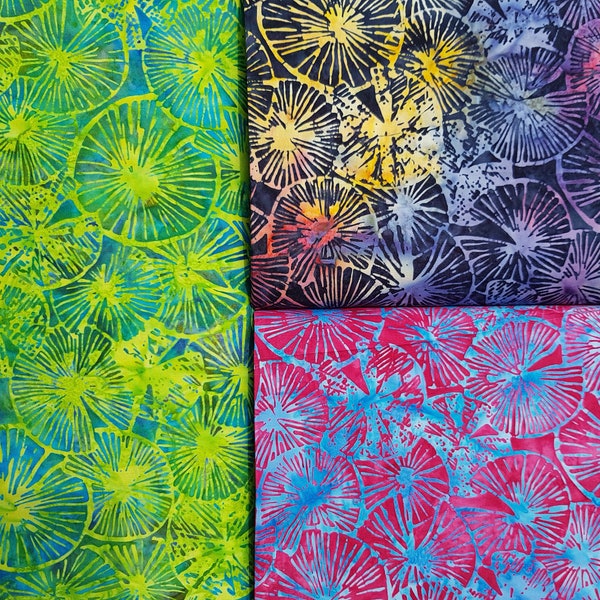 Bali Batik- Hoffman California Batik (comme des tranches d'agrumes) 0,5m x 1,10m, 3 couleurs