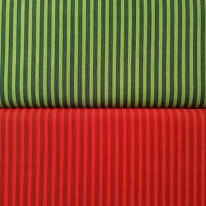 Moda &quot;Jolly Good&quot; Basicgrey, striped fabrics in red and green - 0.5 x 1.10 m