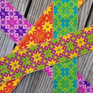 Indisches Seiden Jacquard -Webband im Ethno Style , tolle kräftige Farben - 60 mm x 1 Meter , 4 Farben