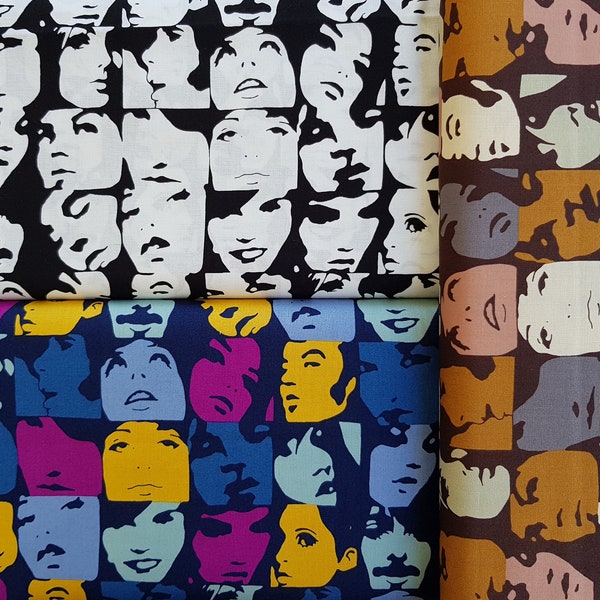 Alexander Henry "In Crowd" retro fabric in Andy Warhol style 0.5 meters x 1.10 m, 3 colors