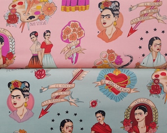 Alexander Henry - Frida Heavyweight Cotton, canvas, upholstery fabric "Si te lloro" in rose and turquoise, 0.5 meters, new color