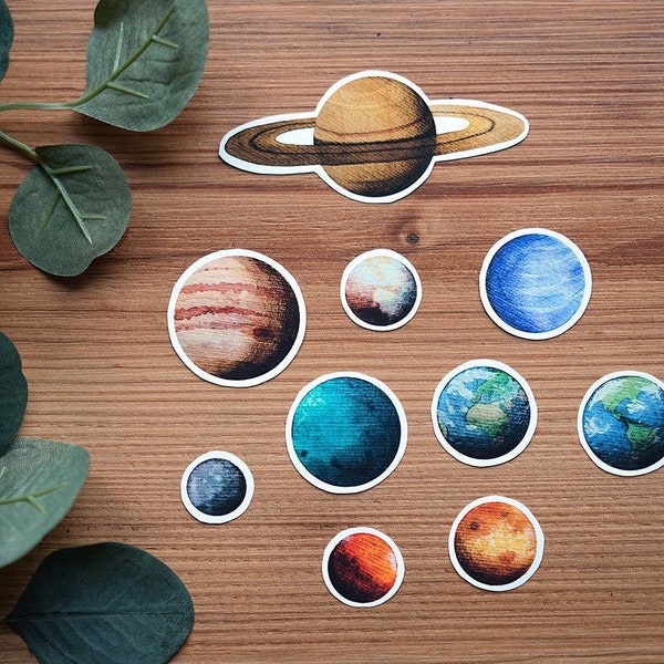 Sticker-Set Planeten Galaxy Aufkleber Aquarell