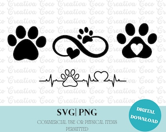 Dog Paw, Love, Infinity, Pet, Animal Lover, Heartbeat Bundle SVG PNG