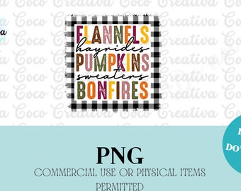 Flannels Pumpkins Bonfires PNG, Autumn Sublimation (Digital Download)