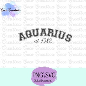 Personalizado, Aquário, 1982, zodíaco engraçado, SVG Arquivo de download digital PNG para Cricut, designs de silhueta