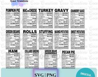 Family Thanksgiving Dinner Funny Nutrition Ingredients Bundle SVG PNG Digital Download Sublimation Cut File
