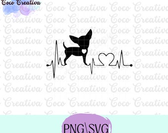 Chihuahua heartbeat dog mom  SVG PNG Digital Download File for Cricut, Silhouette Designs