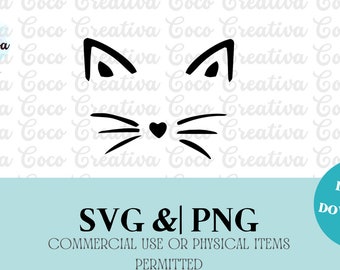 Cute Kitten Face SVG, PNG, Silhouette (Digital Download)