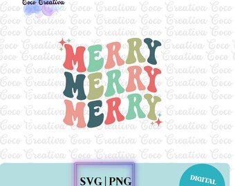 Retro Merry Christmas SVG, PNG (Digital Download)