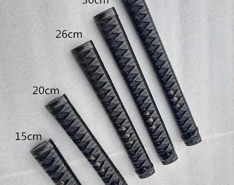 15cm 20cm 26cm 30cm 35cm Black Tsuka Handle Alloy Fuchi Kashira Leather Ito Fittings Tsuka for Japanese Samurai KATANA