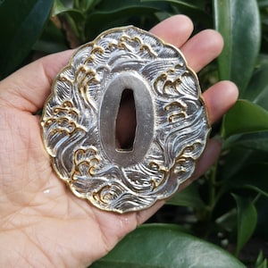 Silver Plated Brass Tsuba Hand Guard