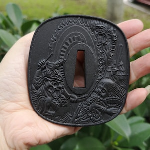 Samurai sword iron Tsuba and fuchi