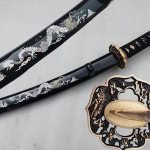 Wooden short Samurai Katana Sword w/ Scabbard Cosplay Video Game Hand-inlaid shell pattern Saya