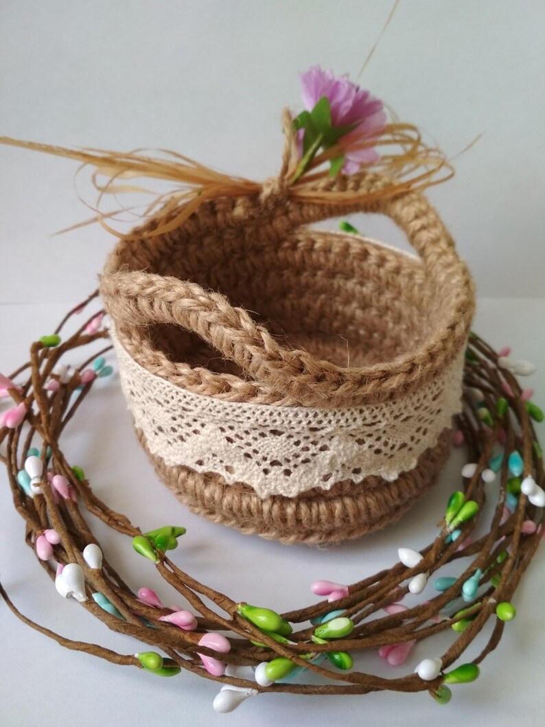 Basket wicker jute rope jute Easter basket weaving macrame Etsy