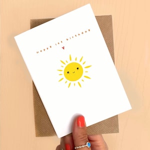 Cartão de aniversário do marco | Personalizar Idade | Crianças | Criança | Bonito | Sol | Lua | Amigos | Bebê | Sorriso | Único | Legal | Um | 1º | 2º |