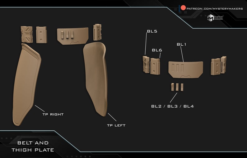 stl preview of a 3d printable belt and thigh plate of a starkiller inquisitor armor made by mystery makers