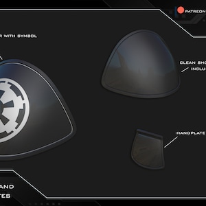 stl preview of a 3d printable starkiller inquisitor shoulder and hand plates of an armor made by mystery makers