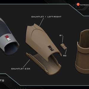 stl preview of a 3d printable starkiller inquisitor gauntlets on an armor made by mystery makers