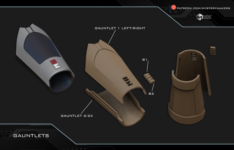 stl preview of a 3d printable starkiller inquisitor gauntlets on an armor made by mystery makers