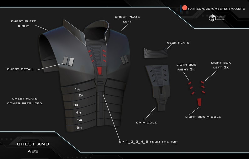 stl preview of a 3d printable starkiller inquisitor chest and abs armor made by mystery makers