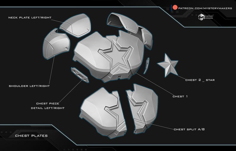 stl preview of a 3d printable Captain America full body armor made by mysterymakers