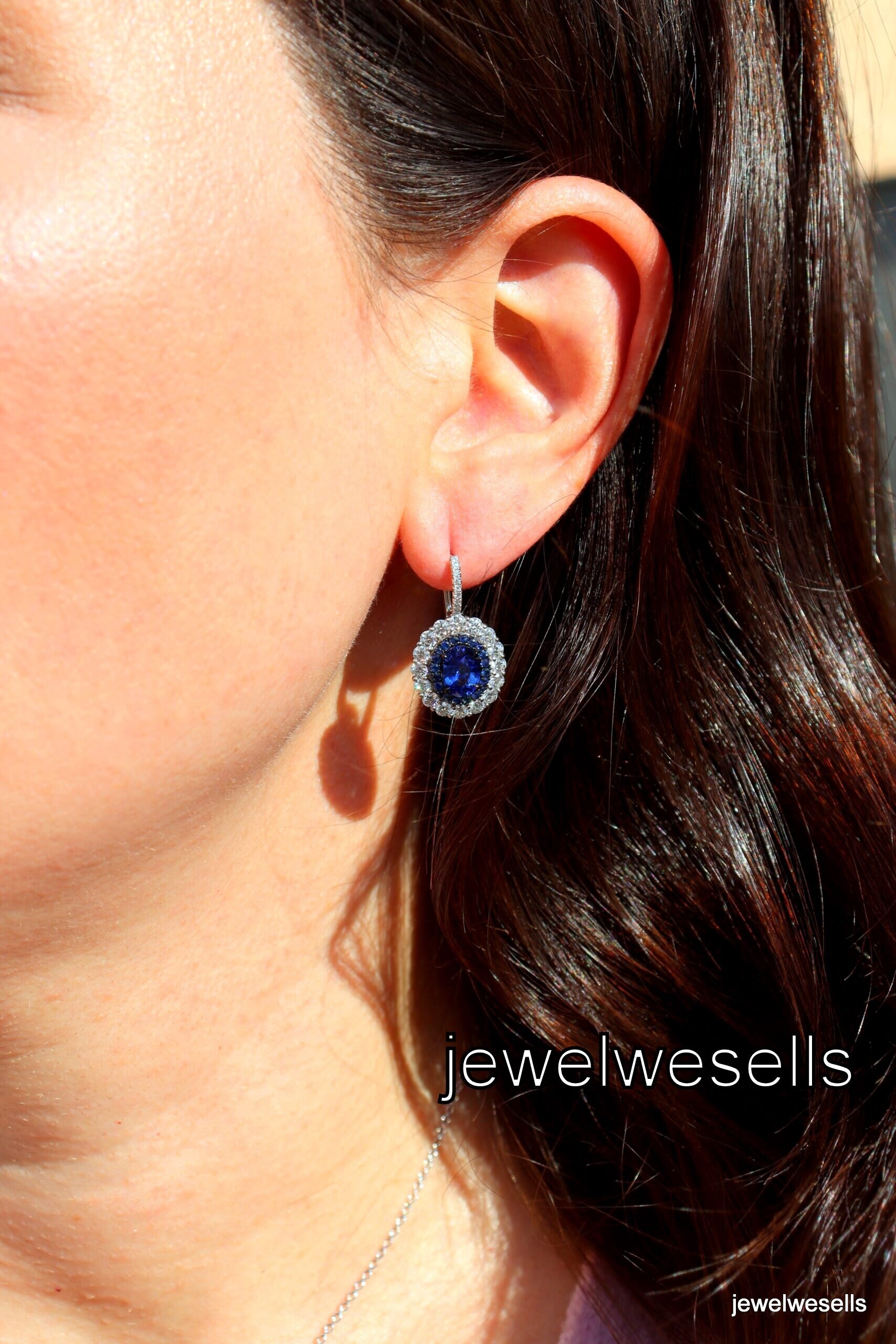 Sun Ray Blue Sapphire Engraved Earrings