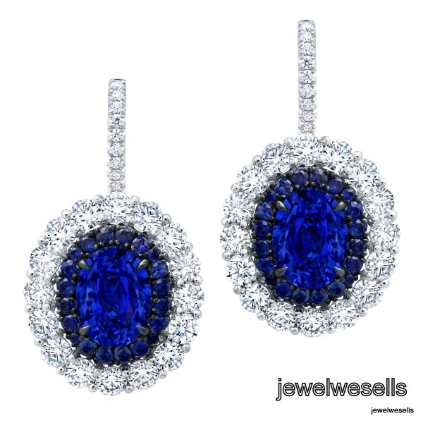 Natural Blue Sapphire Earrings-Diamond Earrings-Anniversary Gift-Teardrop Sapphire Earrings- Sapphire Gold Earring 925 Sapphire Earring