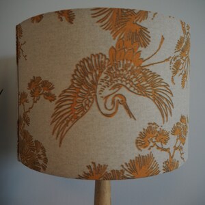 Mustard Bird Oriental Lampshade Japanese Crane Bird exotic plants Neutral Linen Style Fabric Lamp shade Drum Table Floor or Ceiling Pendant image 3