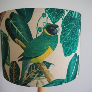 Green Bird Lampshade  Tropical Exotic Birds leaves Green Yellow  Jungle Handmade Fabric Lamp shade Drum ceiling pendant or table floor