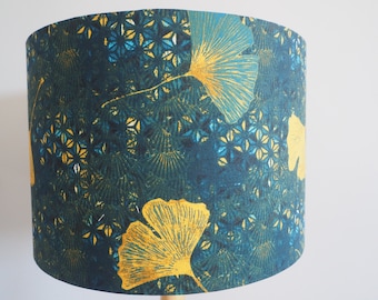 Mustard Teal Gingko Pattern Flowers Lampshade Floral Gingko Leaf Lampshade Fabric Lampshade Drum Table or Ceiling