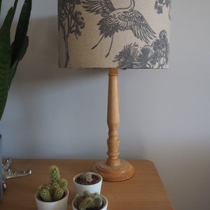 Grey oriental Lampshade Japanese Crane Bird trees Neutral Linen Style Fabric Lampshade Drum Table or Ceiling Pendant Shade various sizes image 3