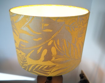 Tropical Mustard Silver Palm Leaves Lampshade Gold Ochre Yellow Exotic print Wallpaper with Jungle Leaves Design Table or Ceiling shade