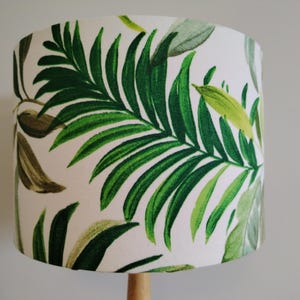 Green Palm leaves Lampshade tropical Jungle palm leaf handmade fabric drum lamp shade  table floor or ceiling pendant -various sizes