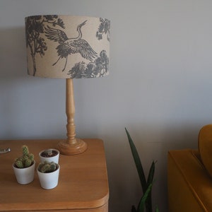 Grey oriental Lampshade Japanese Crane Bird trees Neutral Linen Style Fabric Lampshade Drum Table or Ceiling Pendant Shade various sizes image 8