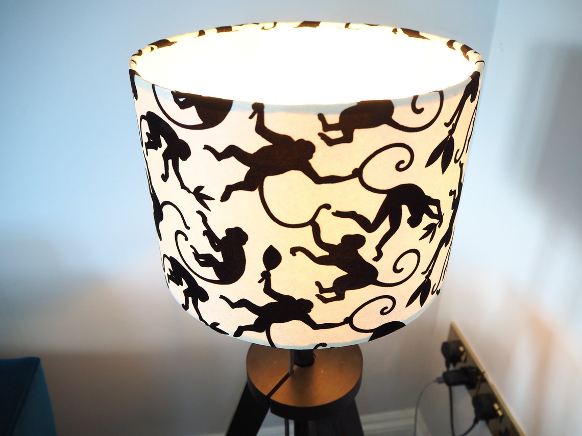 Schwarz Weiß Lampenschirm schwarzer Samt Affe auf weißer | Etsy