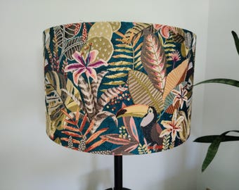 Bird Teal Floral Lampshade Exotic Tropical Floral blue green Leaves tapestry fabric Lamp shade ceiling pendant or table floor various sizes