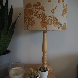 Mustard Bird Oriental Lampshade Japanese Crane Bird exotic plants Neutral Linen Style Fabric Lamp shade Drum Table Floor or Ceiling Pendant image 6