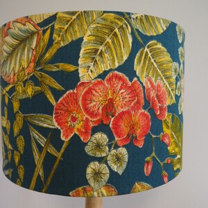 Teal Floral Lampshade: Handmade Orchid & Exotic Leaves Fabric