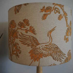 Mustard Bird Oriental Lampshade Japanese Crane Bird exotic plants Neutral Linen Style Fabric Lamp shade Drum Table Floor or Ceiling Pendant image 9