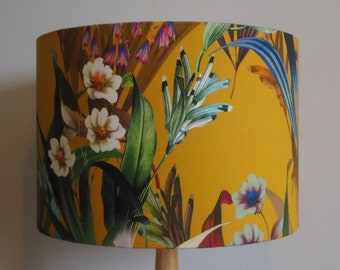 Mustard Floral Exotic Lampshade Flowers Handmade Lampshade Fabric  Drum Shade Table Floor, Ceiling Pendant