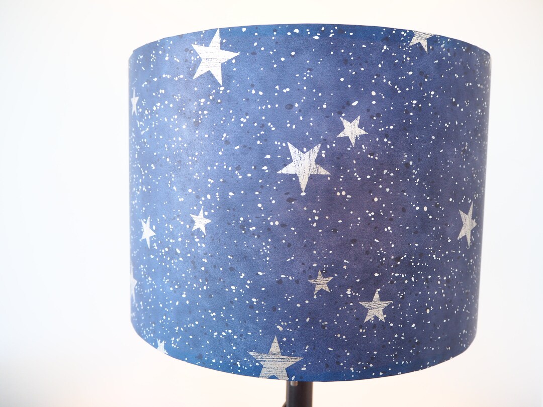 Navy Starlight Lampshade: Handmade Silver Stars Drum Shade - Etsy
