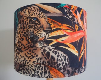 Leopard Jungle Lampshade: Exotic Floral Cotton Drum Shade