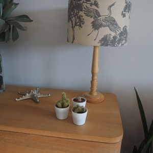 Grey oriental Lampshade Japanese Crane Bird trees Neutral Linen Style Fabric Lampshade Drum Table or Ceiling Pendant Shade various sizes image 9