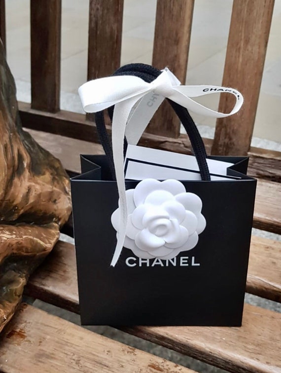 Chanel paper shopper carrier gift bag packaging black with | Etsy