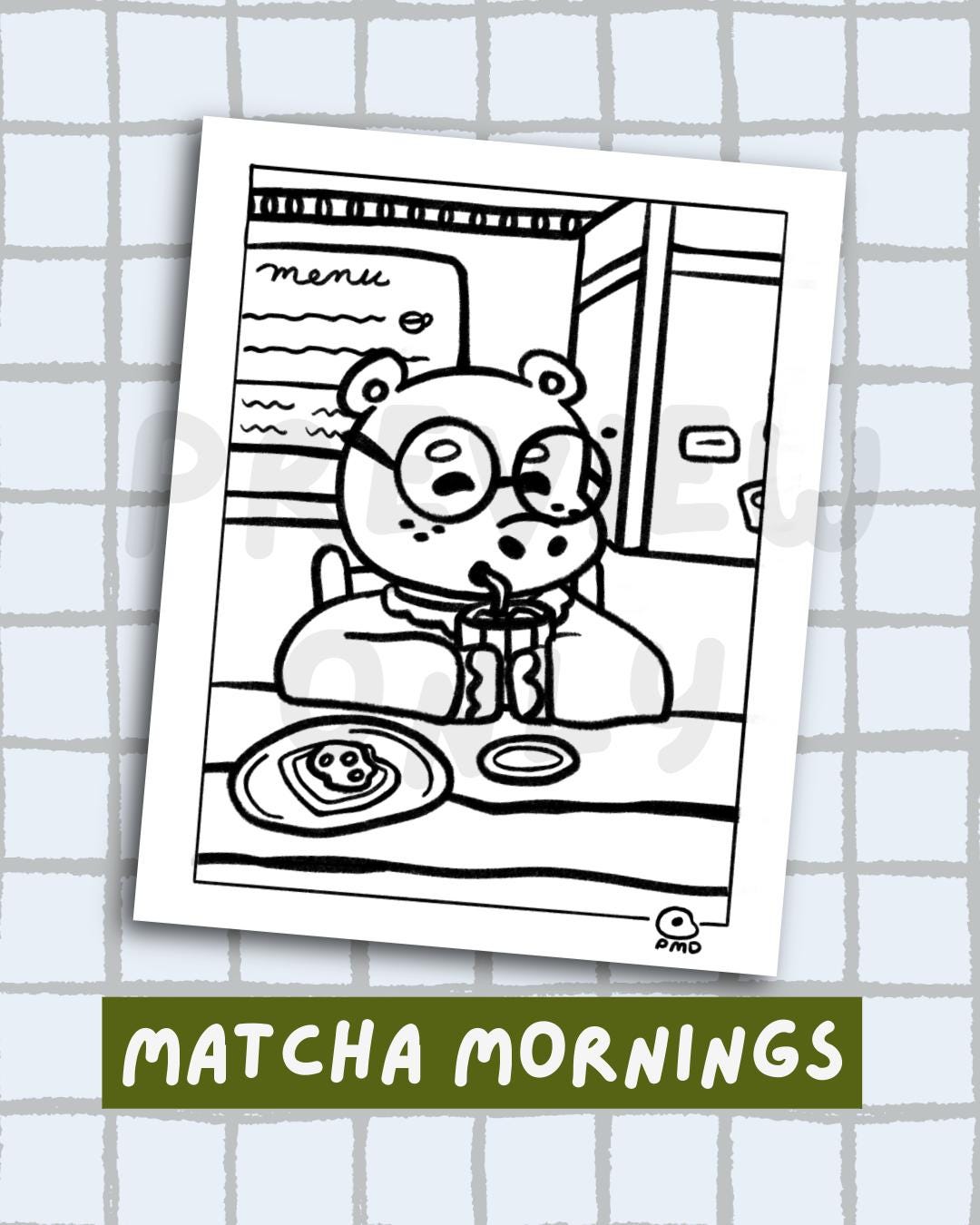 Matcha Coloring Matcha Mornings | Cafe Coloring Page Digital Download - Etsy